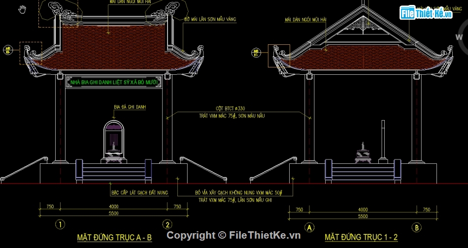 Nhà bia tưởng niệm,File CAD Kiến trúc,Nhà bia tưởng niệm 5.5x5.5m,File cad Nhà bia